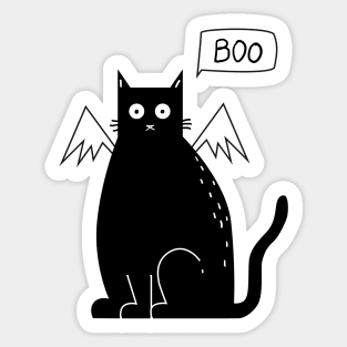 Cute Black Cat - Halloween Costume spooky kitty Bat wings Black White Sticker